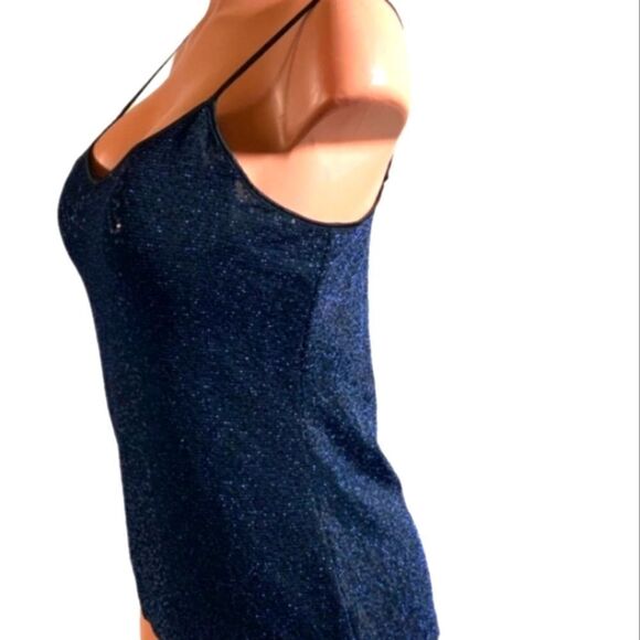 EXPRESS Sequined Camisole Tank Top Navy Spaghetti Strap Sz Small NWT - Picture 3 of 12